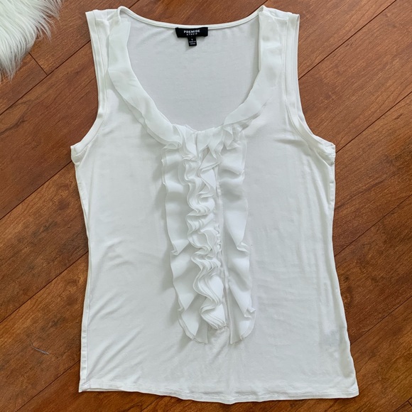 Sleeveless Chiffon Ruffle Front Top in Cream-SM - Picture 5 of 9